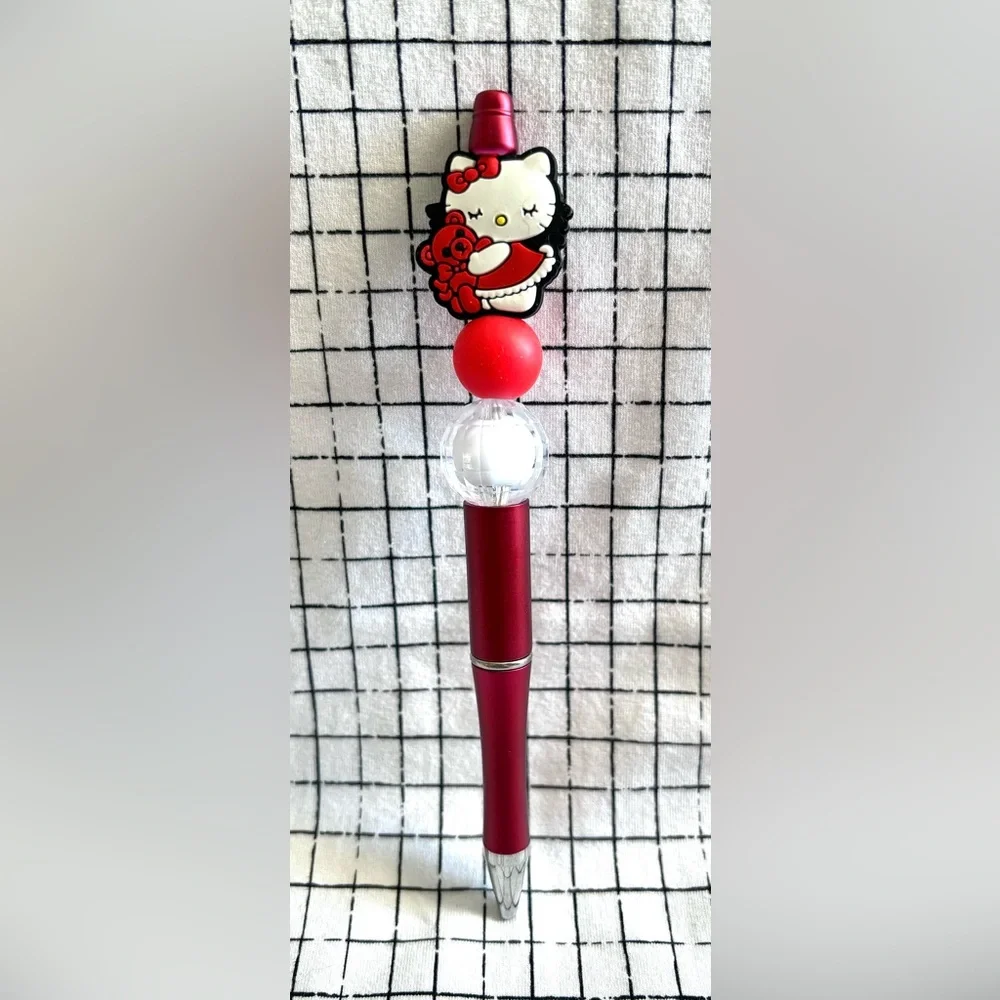 Hello Kitty Red + White Custom Beaded Ink Pen
